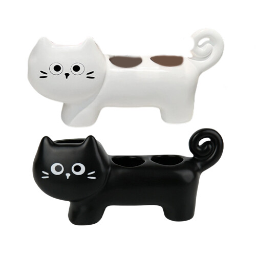 Decorative Ceramic Toothbrush Rack With 3 Slots-Black 1