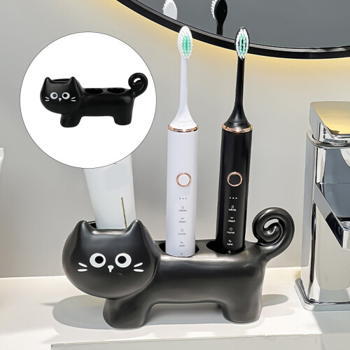 Decorative Ceramic Toothbrush Rack With 3 Slots-Black 2