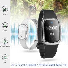 (pink) New Ultrasonic Mosquitoes Repeller Bracelet Summer Indoor Outdoor Anti Mosquitoes Bite Wristband with Time Display Watch