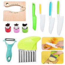 10 PCS Kids Kitchen Knife Set, Wooden Kids Knife Safe Knives for Real Cooking Serrated Edges Children Cooking Utensils Tools Plastic Knife for Toddler