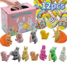 12 Pack Surprise Eggs Prefilled with Rabbit Bunny Toys for Kids - Easter Eggs Hunt Easter Basket Stuffers Fillers Easter Party Favors Easter Classroom