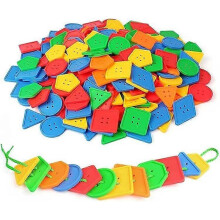 70 Pcs Toy - Geometric Shaped Large Beads for Kids Crafts, Preschool Activities and Daycare Toys - Autism Learning Materials and Fine Motor Skills To