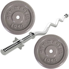 GYM MASTER Standard EZ Curl Bar & 20kg Cast Iron Weight Set - 1" Barbell & Plates