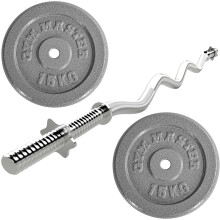 GYM MASTER Standard EZ Curl Bar & 30kg Cast Iron Weight Set - 1" Barbell & Plates