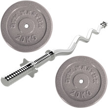 GYM MASTER Standard EZ Curl Bar & 40kg Cast Iron Weight Set - 1" Barbell & Plates