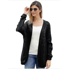 (L,Black)Womens Cardigan Open Front Long Sleeve Chunky Knit Cardigan Loose - Ri