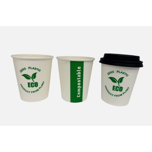 250 x 6oz Eco Compostable Paper Cups & Lids PLA Lined 2