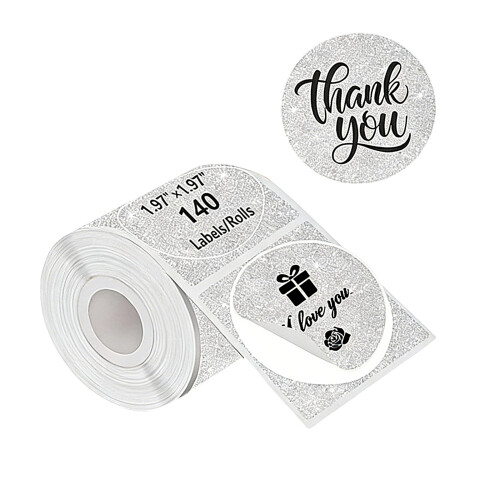 140Pcs Sparkling Round Thermal Labels Sticker For-Silver