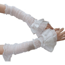 Breathable Nylons Bows Arm Sleeves Stretchable Lace-White