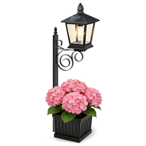 Decorative Solar Flower Pot Light Outdoor Wall Mount Or-2 1