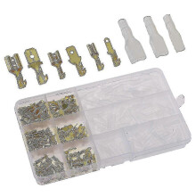 240 Pieces 2.8mm 4.8mm 6.3mm Wire Terminal Crimp Male Female Spade Terminal Block Connector with Insulation Sleeves Assortment Kit Brass Gold Plated