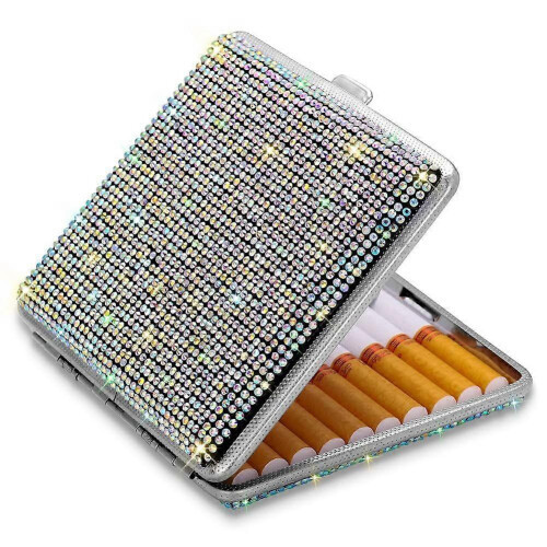Metal Holder Bling Crystal Double Sided Cigarette Box