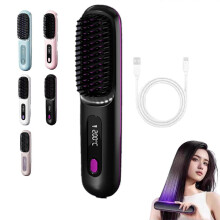 Cordless Volumizing Hair Brush compatible Short Hair, Heated Styler with 3 Settings, 20s Quick Heat, LED Screen, USB-C, Travel Friendly