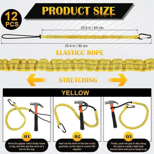 (C) 12 Pack Tool Lanyard with Single Metal Buckle and Adjustable Loop End, Standard Length, with Aluminu 2