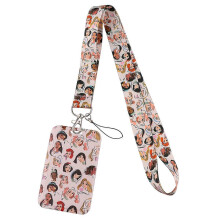 Cartoon Princess Credential Holder Pretty Girls Lanyards for Key Neck Strap For Card Badge Gym Keychain Keyring Accessories Gift