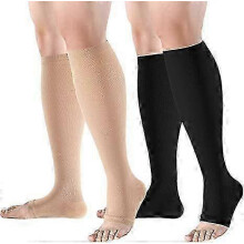 25-26 3 Pairs Women's Open Toe Compression Socks, 15-20 Mmhg Compression Stockings Toeless Compression Socks Knee High Compression Socks for