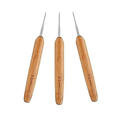 3pcs 0.5mm Dreadlock Crochet Needle Hook Bamboo Handle Hooks Tools Making