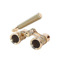 (Golden) 3x25 Binoculars Metal Opera Theater Glasses Coated Lens Red Telescope W/ Handle Tw