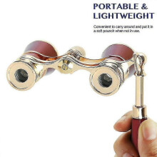 3x25 Binoculars Metal Opera Theater Glasses Coated Lens Red Telescope W/ Handle Tw
