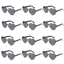 (black) 12pcs Heart Sunglasses for Women, Transparent Heart Shaped, Bulk for Party Favor