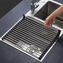 Stainless Steel Dish Drainer Black Kitchen Folding And Removable Stainless Steel Roller Dryer for Sink,54*35cm - RIpj