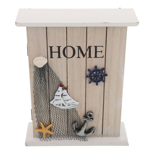 Large Capacity Wooden Wall Key Holder Mediterranean Decorative Box