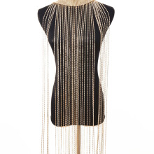 Golden Body Chain Jewelry with Rhinestones for Women Party Wear