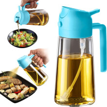 (Sky Blue) 16oz 2-in-1 Olive Oil Sprayer & Dispenser – Kitchen Gadget for Air Fryer, Black