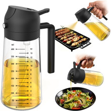 (Black) 16oz 2-in-1 Olive Oil Sprayer & Dispenser – Kitchen Gadget for Air Fryer, Black