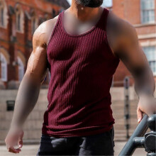 (M,Wine Red)Mens Muscle Slim Fit Tank Tops Bodybuilding Training Workout Gym Fitness Vest - Pengj