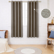 (66x54inch, Mink) 260GSM Thermal Blackout Linen Curtains with Free Tie Backs