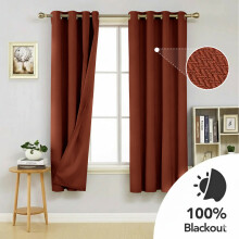 (46x54inch, Rust) 260GSM Thermal Blackout Linen Curtains with Free Tie Backs