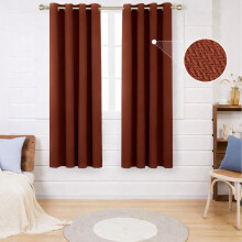 (66x54inch, Rust) 260GSM Thermal Blackout Linen Curtains with Free Tie Backs
