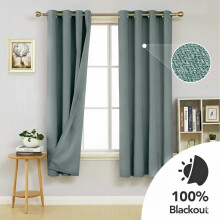 (66x54inch, Sage Green) 260GSM Thermal Blackout Linen Curtains with Free Tie Backs