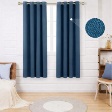 (46x54inch, Blue) 260GSM Thermal Blackout Linen Curtains with Free Tie Backs