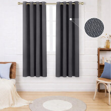 (66x54inch, Charcoal) 260GSM Thermal Blackout Linen Curtains with Free Tie Backs