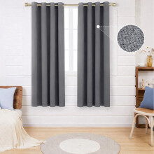 (46x54inch, Grey) 260GSM Thermal Blackout Linen Curtains with Free Tie Backs
