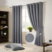 (66x90inch, Grey) 260GSM Thermal Blackout Linen Curtains with Free Tie Backs