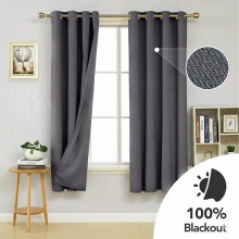 (66x54inch, Grey) 260GSM Thermal Blackout Linen Curtains with Free Tie Backs