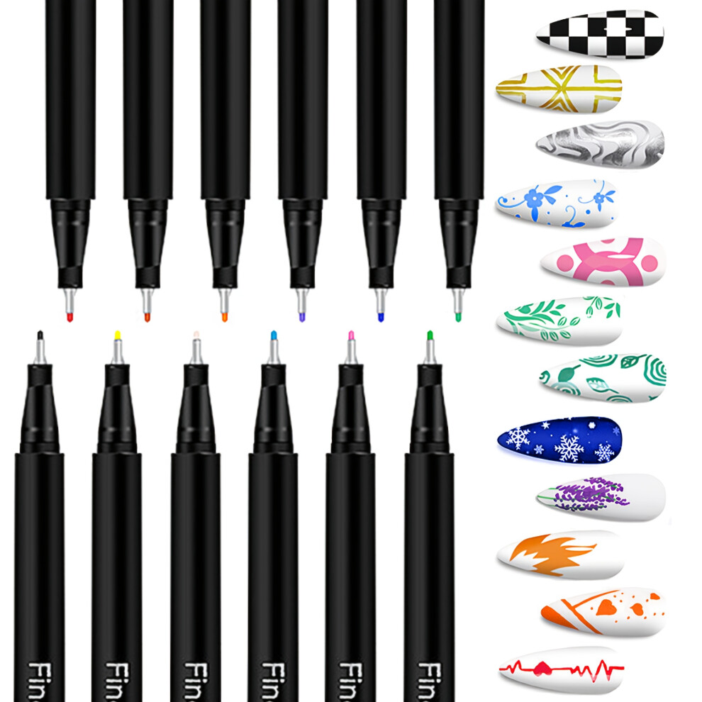 12 Colors 3D Nail Art Pen Set, Nail Pens Nail Dotting Pen Graffiti Dot Pen Drawing Eyeliner Brush for Nail Beauty