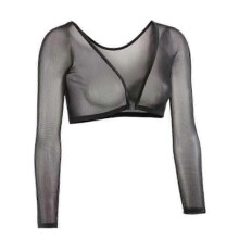 (M,Black)Seamless Arm Shaper Short Cropped Navel Mesh Cardigan Plus Size Arm Shaper