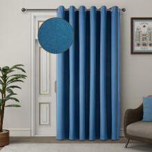 (66x84inch (Single Panel Curtain), Blue) 260GSM Thermal Blackout Linen Curtains with Free Tie Backs