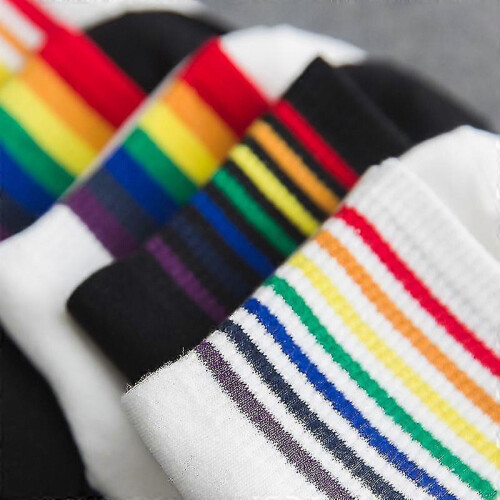 Women's 6 Pairs Rainbow Striped Socks - RIpj 1