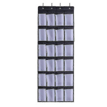 24 Pockets Over The Door Shoe Organizer Non-woven Fabrics Storage Bag Hanging Mesh Pouch (black And White) hwyC