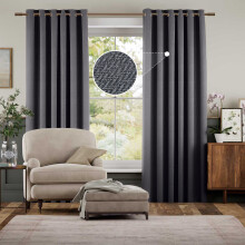 (90" x 90" (229 cm x 229 cm), Charcoal) 100% Blackout Linen Curtains Thermal Ring Top Ready Made Pair UK