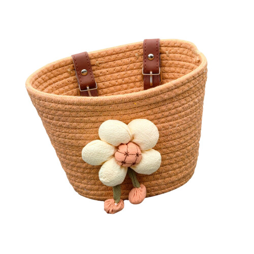 Soft Rope Woven Bicycles Basket Detachable Bikes Front-Khaki