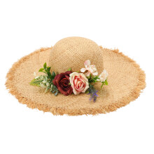 Beach Cap Grass Woven Sunshade Hat Beach Party Casual-Claret