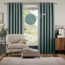 (66" x 54" (168 cm x 137 cm), Sage Green) 100% Blackout Linen Curtains Thermal Ring Top Ready Made Pair UK
