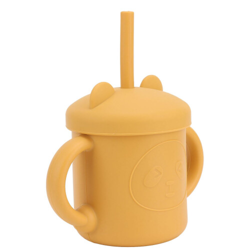 1 Pcs Silicone Sippy Cup Panda Pattern Baby Learning Training Cup Drop Resistant Silicone Sippy Cup with Handles Spout Lid