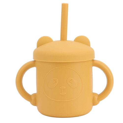 1 Pcs Silicone Sippy Cup Panda Pattern Baby Learning Training Cup Drop Resistant Silicone Sippy Cup with Handles Spout Lid 2